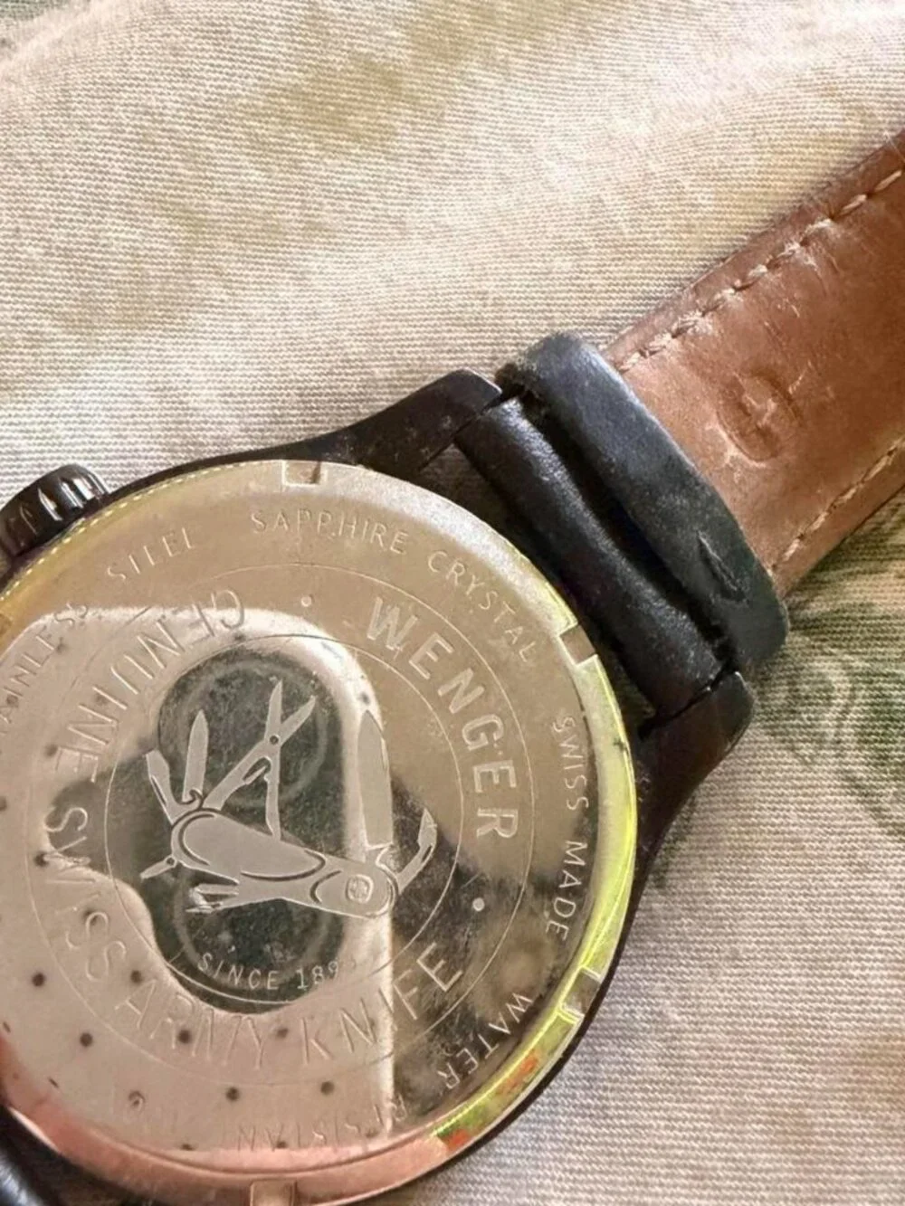 Wenger Swiss Made watch with black leather strap